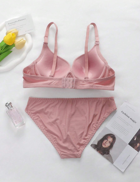 Simple & Elegant Pure Color Bra & Panty Set – Everyday Comfort-6006
